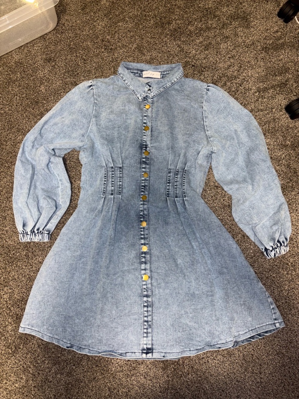 Petal and Pup Light Blue Denim Button-Front Dress with Puff Sleeves